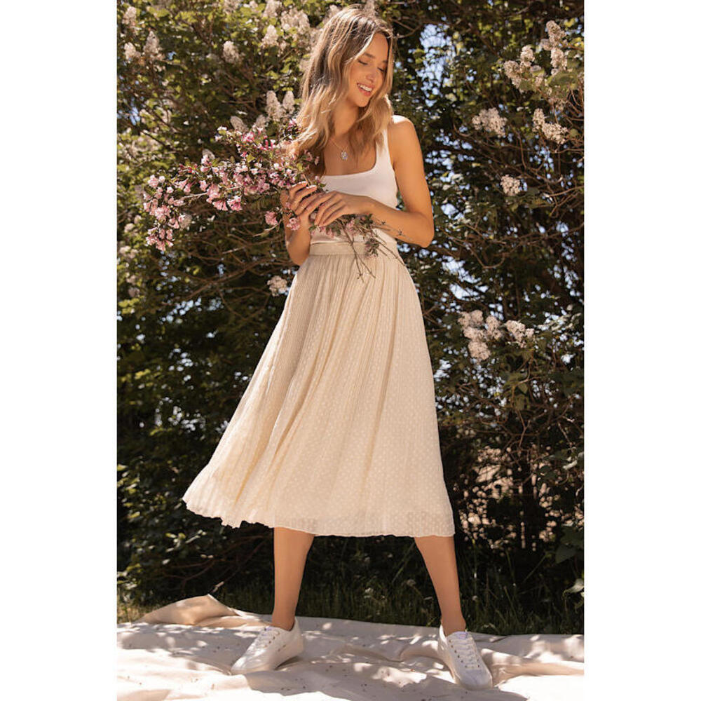 Lulus Ivory Pleated Swiss Dot Midi Skirt White - Size S